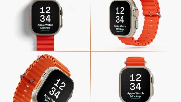 5 Free Apple Ultra Watch 2 Mockup PSD Files