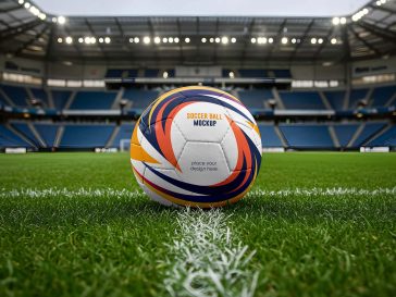 Free Soccer /Football On Ground Mockup PSD