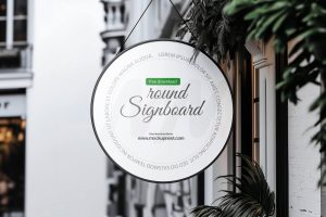 Free Hanging Round Signboard Mockup PSD