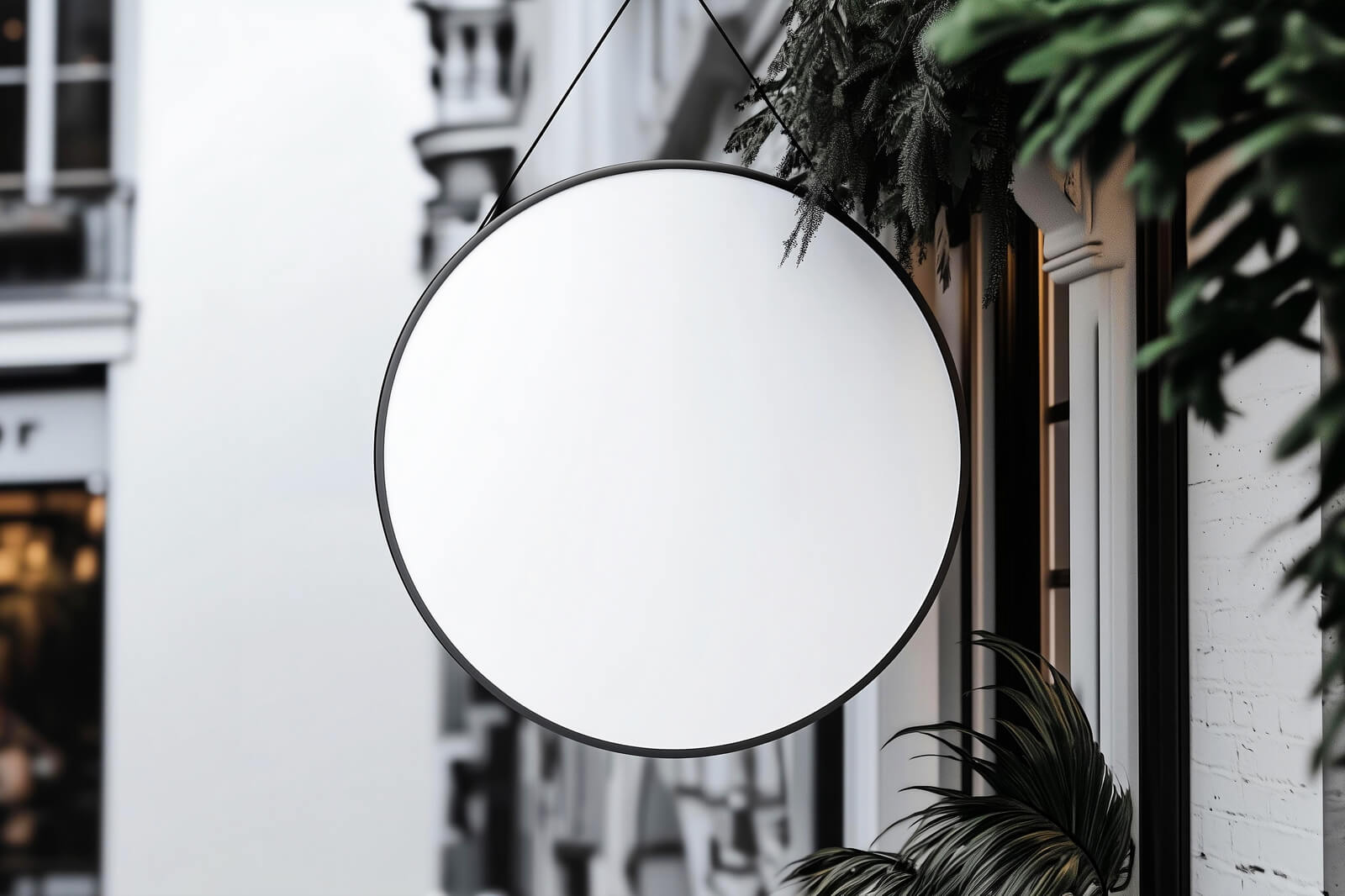 Free Hanging Round Signboard Mockup PSD