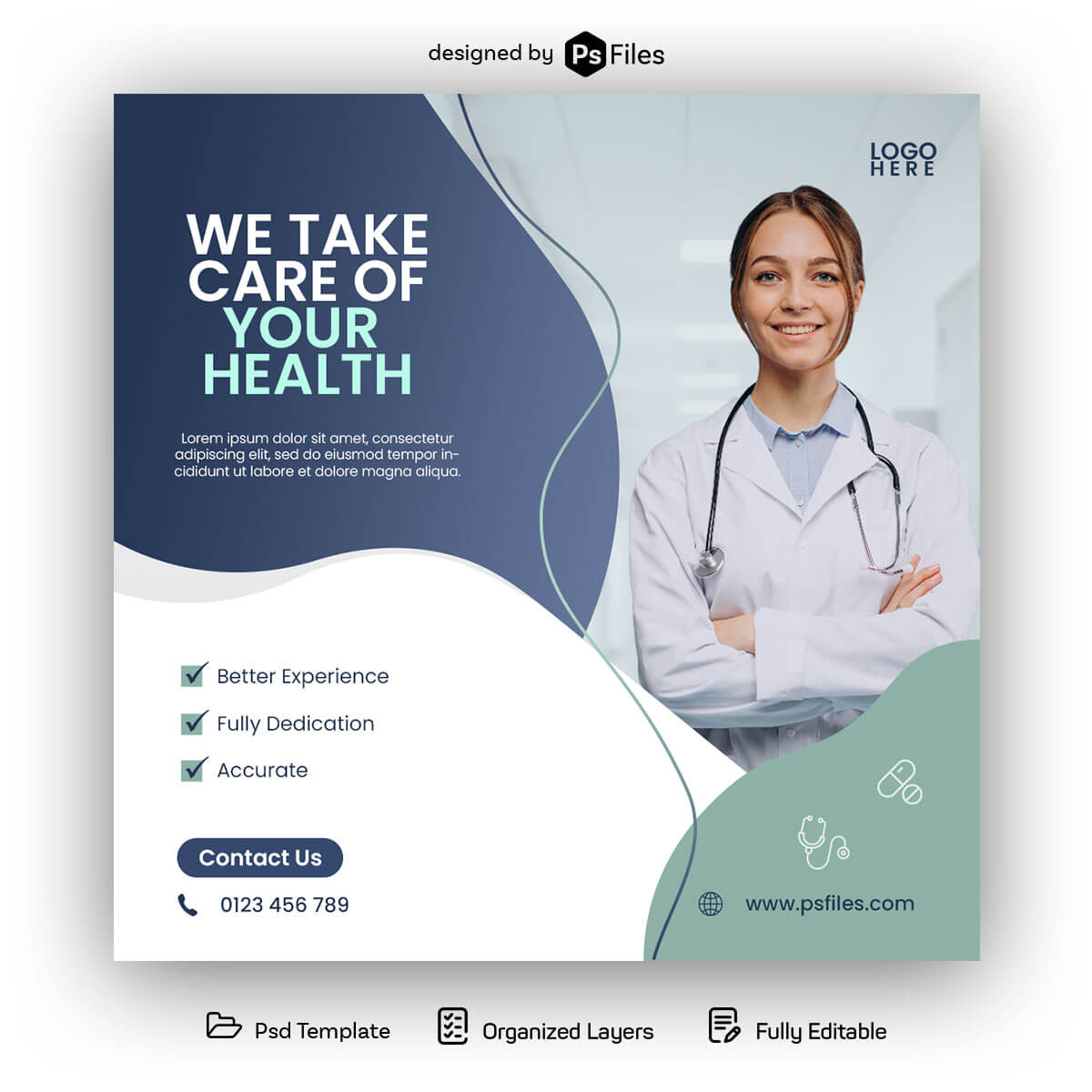Free Health Care Instagram Post Design Template PSD