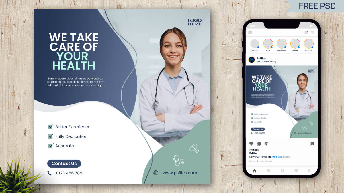 Free Health Care Instagram Post Design Template PSD