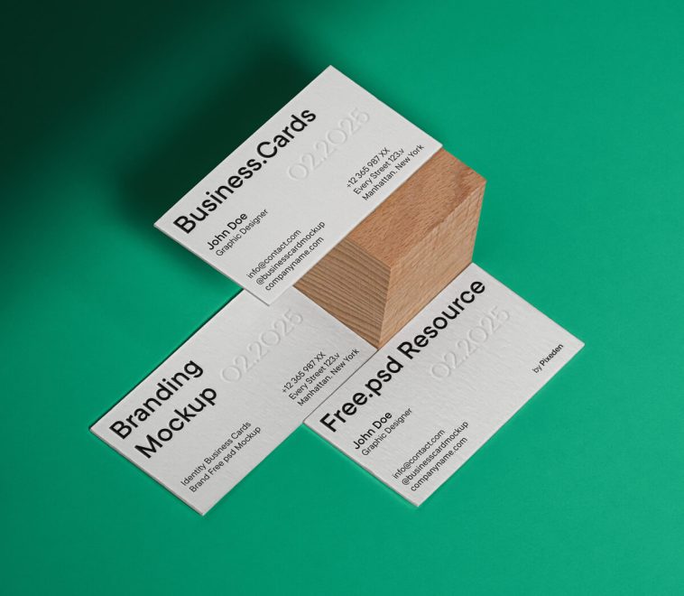 Free Identity Thick Business Cards Mockup PSD