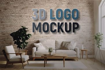 Free Interior Wall 3D Logo Mockup PSD