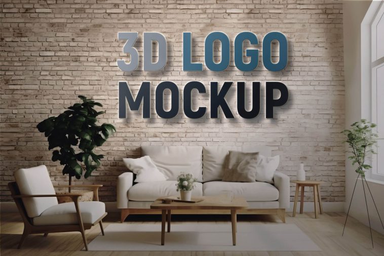 Free Interior Wall 3D Logo Mockup PSD