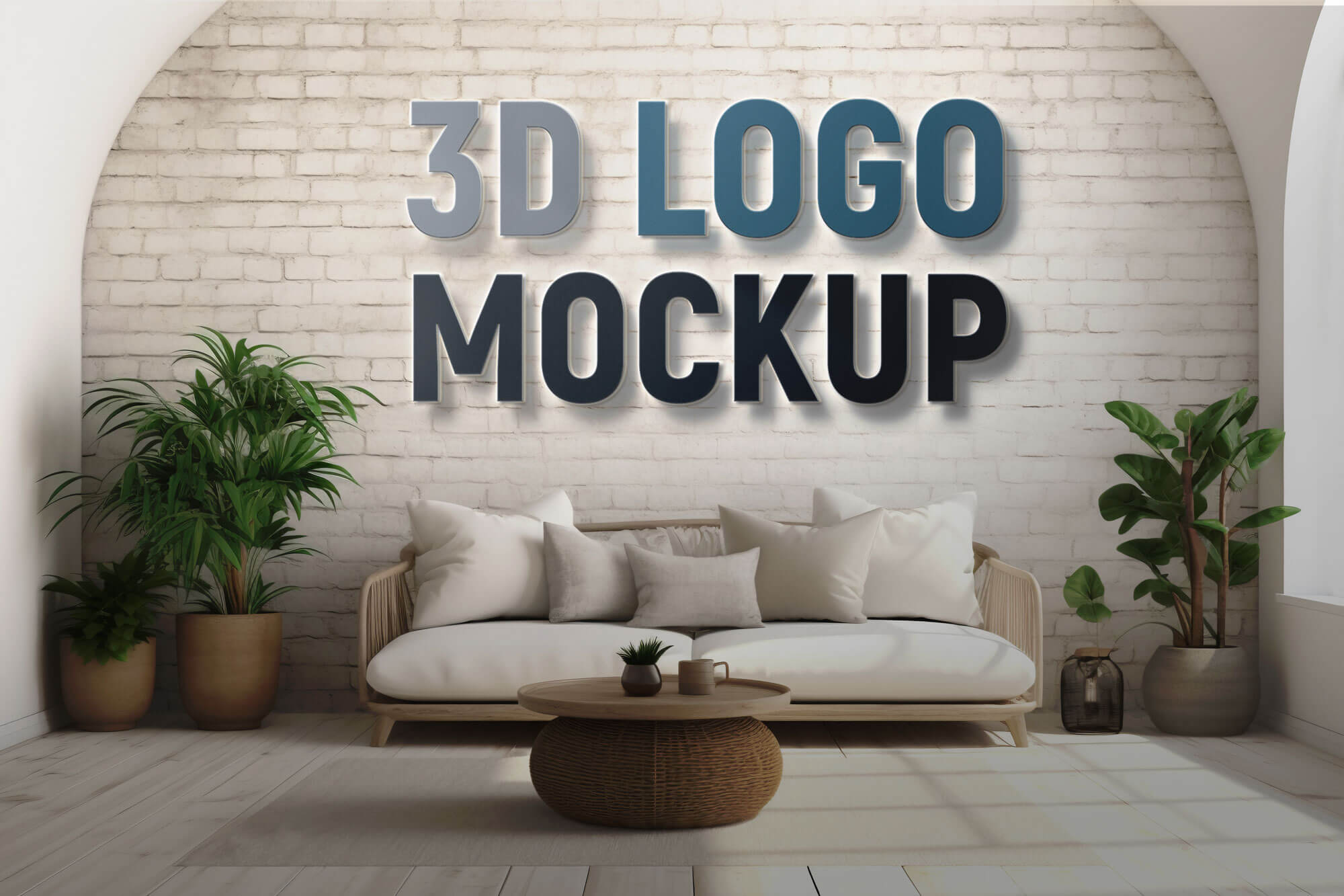 Free Interior Wall 3D Logo Mockup PSD