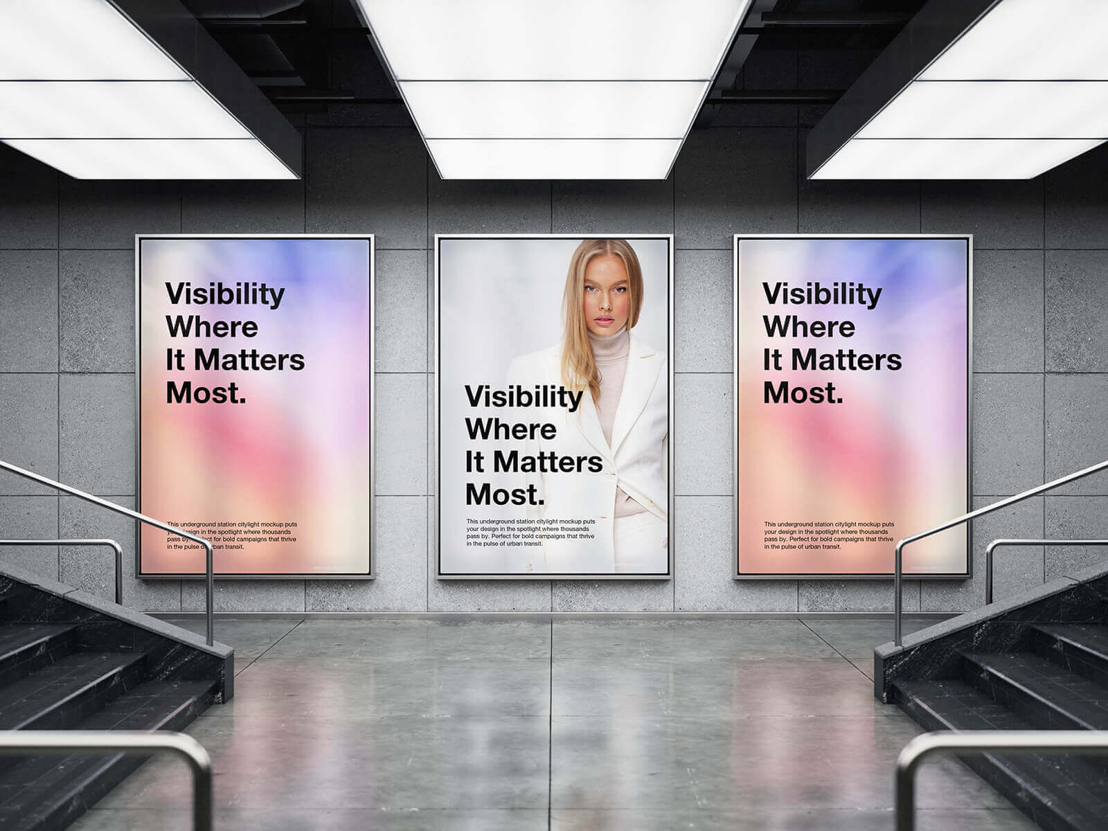 Free Large Subway Citylight Backlit Poster Mockup PSD Set