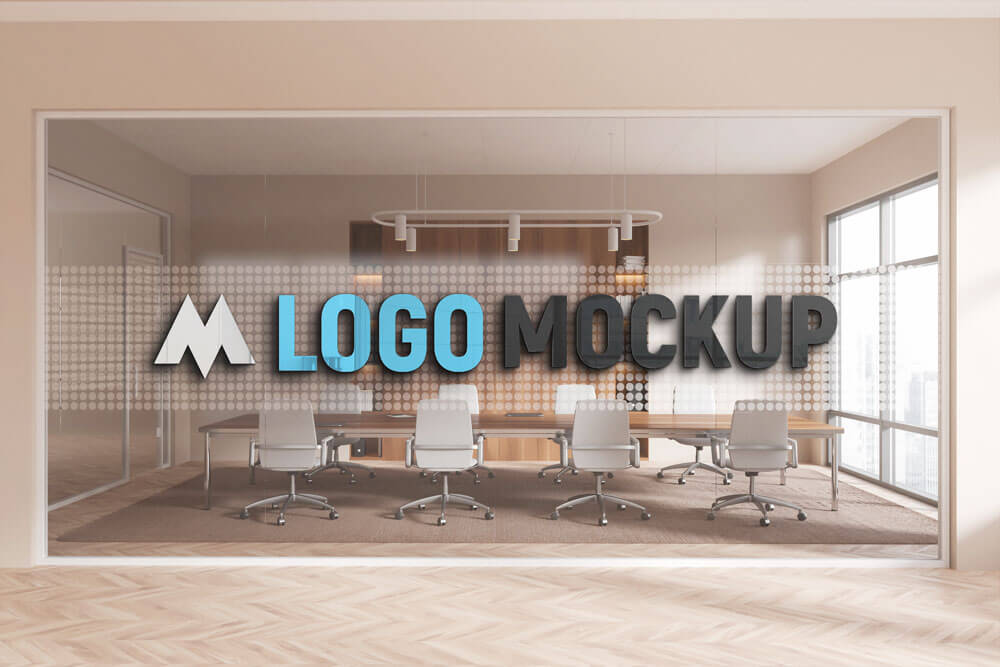 Free Office Meeting Room Logo Mockup PSD