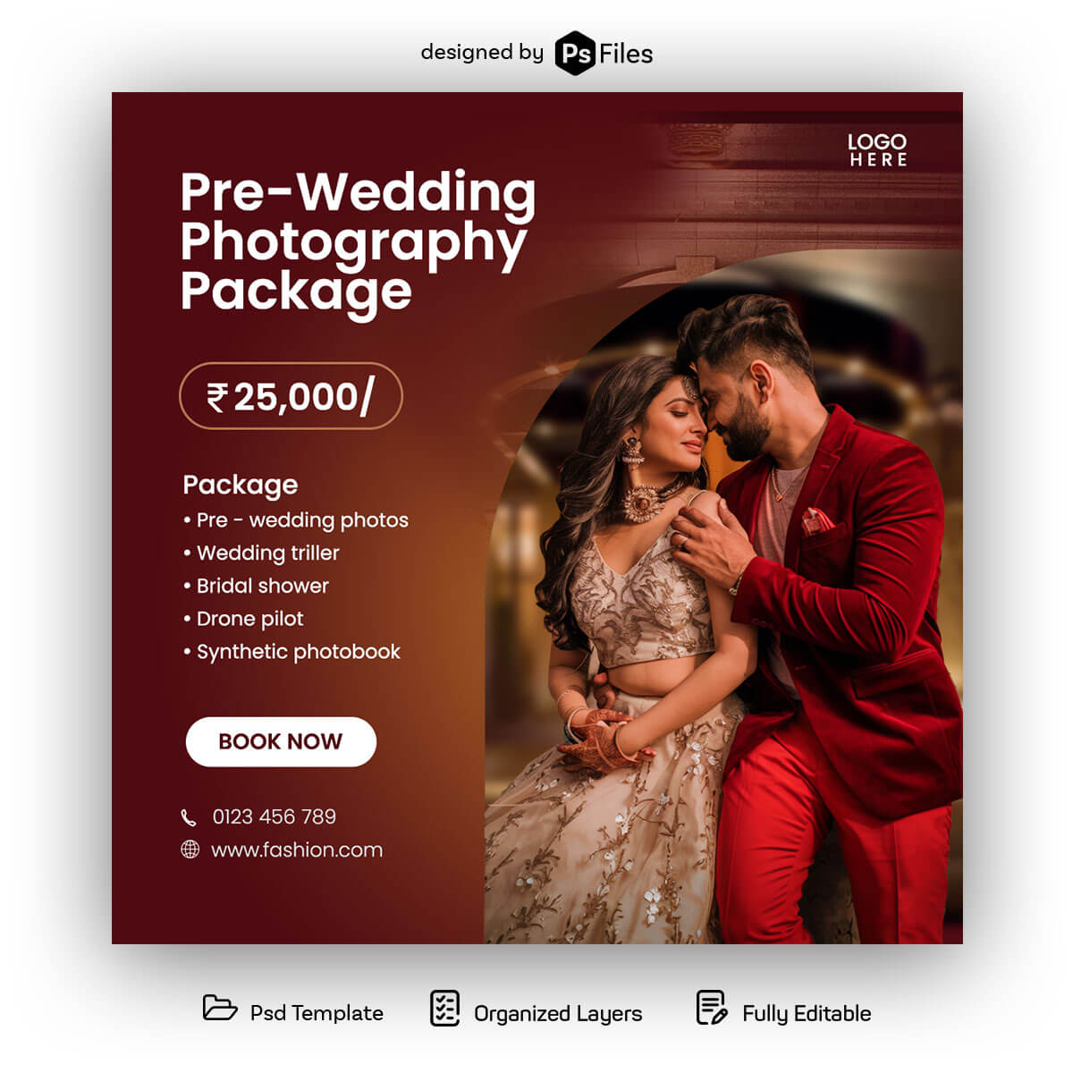 Free Pre-Wedding Photography Social Media Post PSD Template