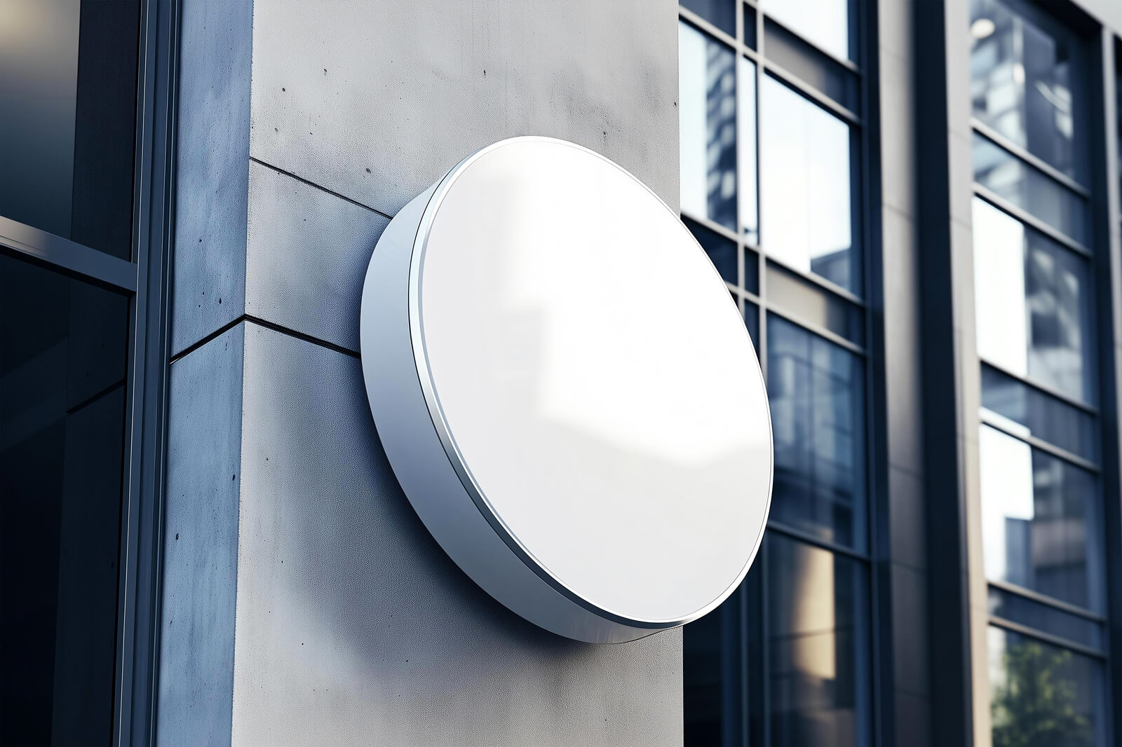 Free Round Signboard Mockup On Building Wall PSD