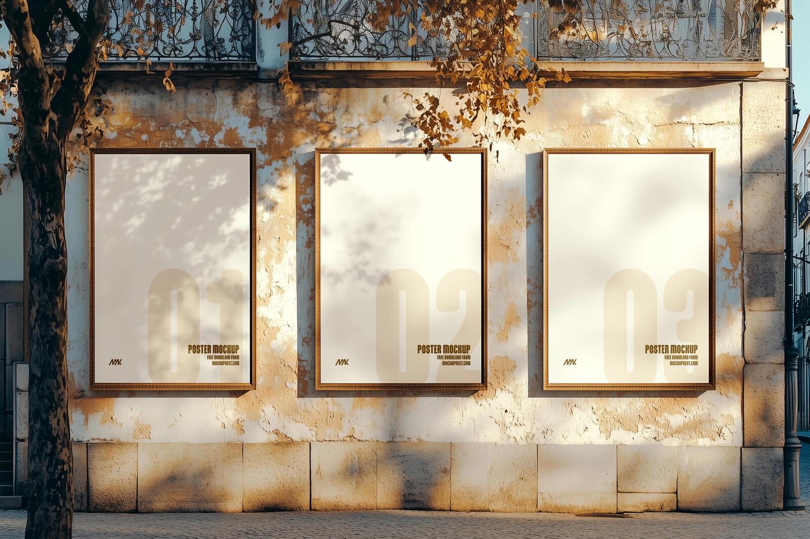 Free Vibrant Triple Street Poster Mockup PSD