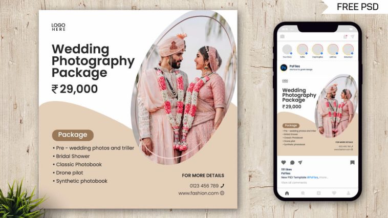 Free Wedding Photography Social Media Post PSD Template