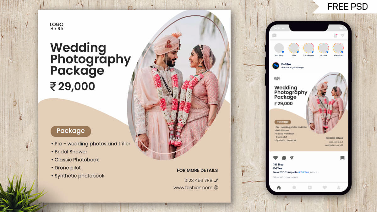 Free Wedding Photography Social Media Post PSD Template