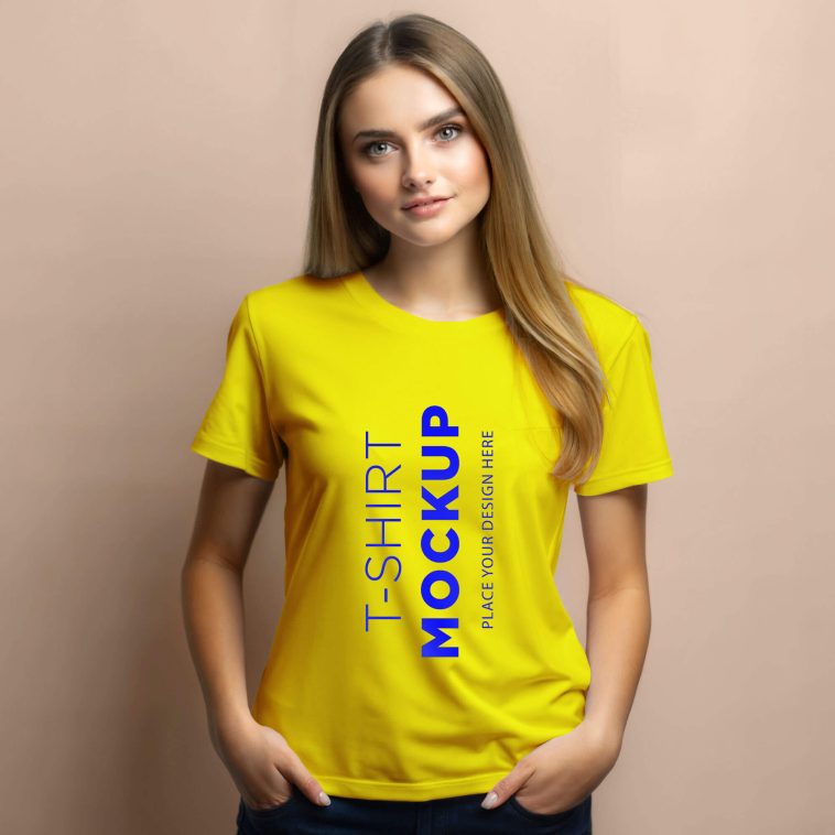 Free Woman Wearing T-Shirt Mockup PSD