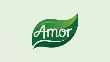 Minimalist Amor logo featuring green leaf with gradient, flowing script text, and cream background symbolizing natural supplements.