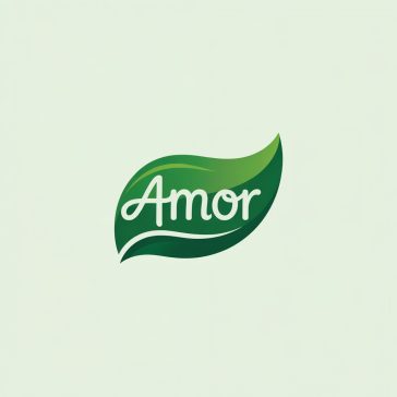 Minimalist Amor logo featuring green leaf with gradient, flowing script text, and cream background symbolizing natural supplements.
