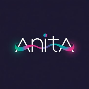 Anita logo featuring modern sans-serif typography with a flowing connection between the "i" and "a", in a vibrant teal and magenta gradient on a deep charcoal grey background with glowing edges.