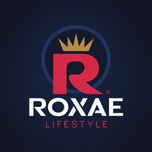 Minimalist logo with red "R" and gold crown on dark blue background, white "Lifestyle" text in modern sans-serif font