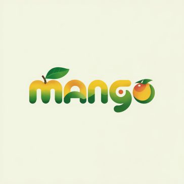 Flat vector Mango wordmark logo with mango-shaped letter M, green leaf detail, yellow-green gradient, and white background.