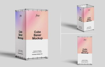 3 Free 4-Sided Cube Banner Stand Mockup PSD Files