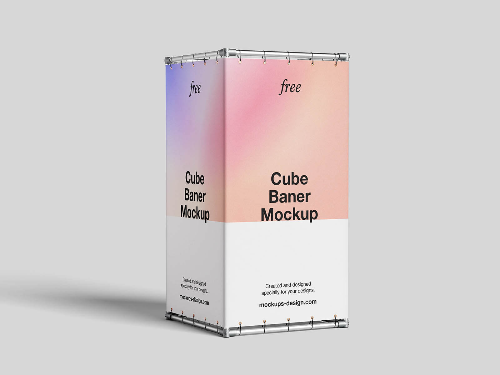 3 Free 4-Sided Cube Banner Stand Mockup PSD Files
