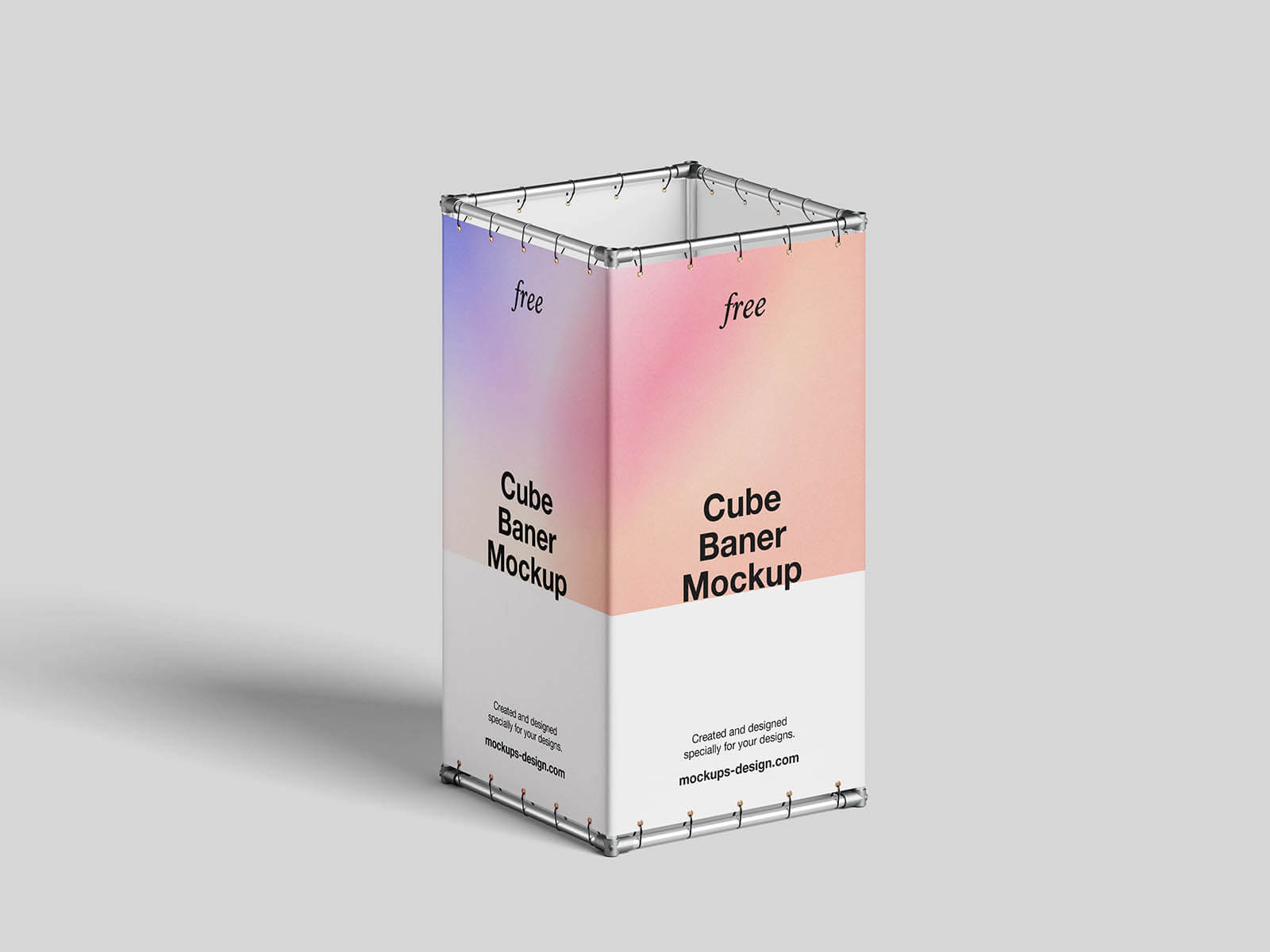 3 Free 4-Sided Cube Banner Stand Mockup PSD Files