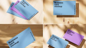 5 Free Business Cards On Wooden Planks Mockup PSD Files