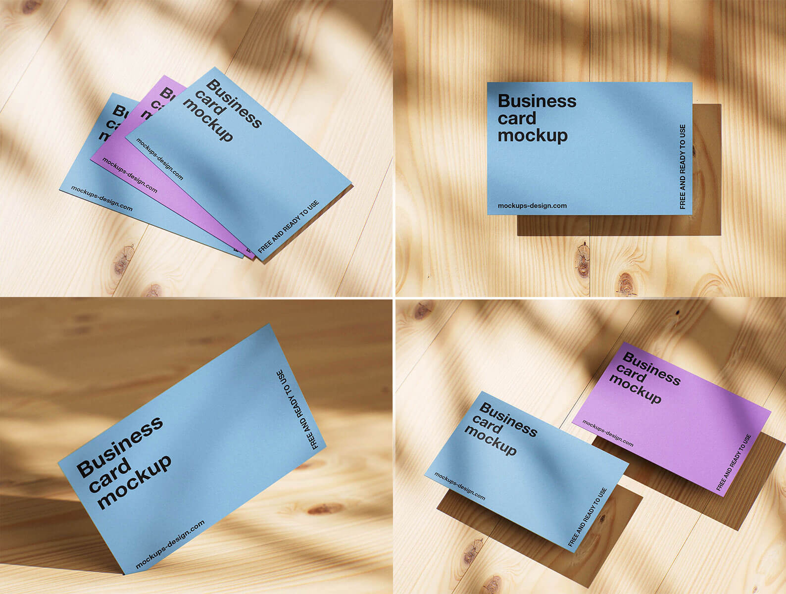 5 Free Business Cards On Wooden Planks Mockup PSD Files