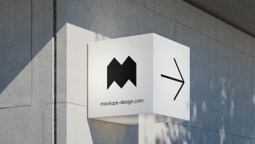 Free Cube Signboard On Building Wall Mockup PSD