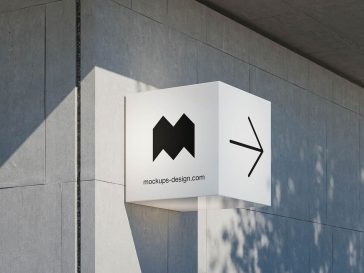 Free Cube Signboard On Building Wall Mockup PSD