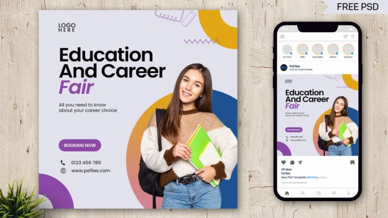 Free Education & Career Fair Instagram Post PSD