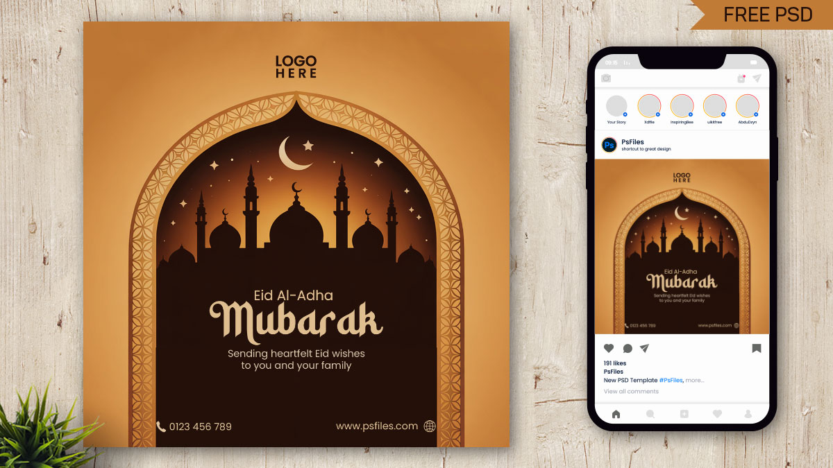 Free Elegant Eid Al-Adha Social Media PSD Template Download