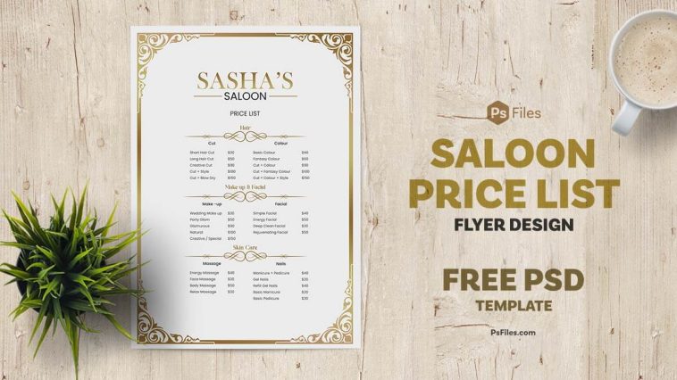 Free Elegant Salon Price List Flyer PSD Template