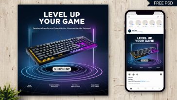 Free Gaming Keyboard Advertisement Banner PSD – RGB Backlit Design Template