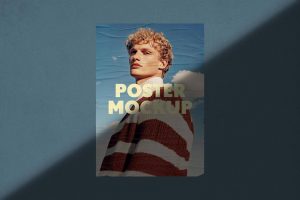 Free Glued Poster Mockup with Shadow Overlay PSD