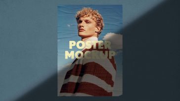 Free Glued Poster Mockup with Shadow Overlay PSD