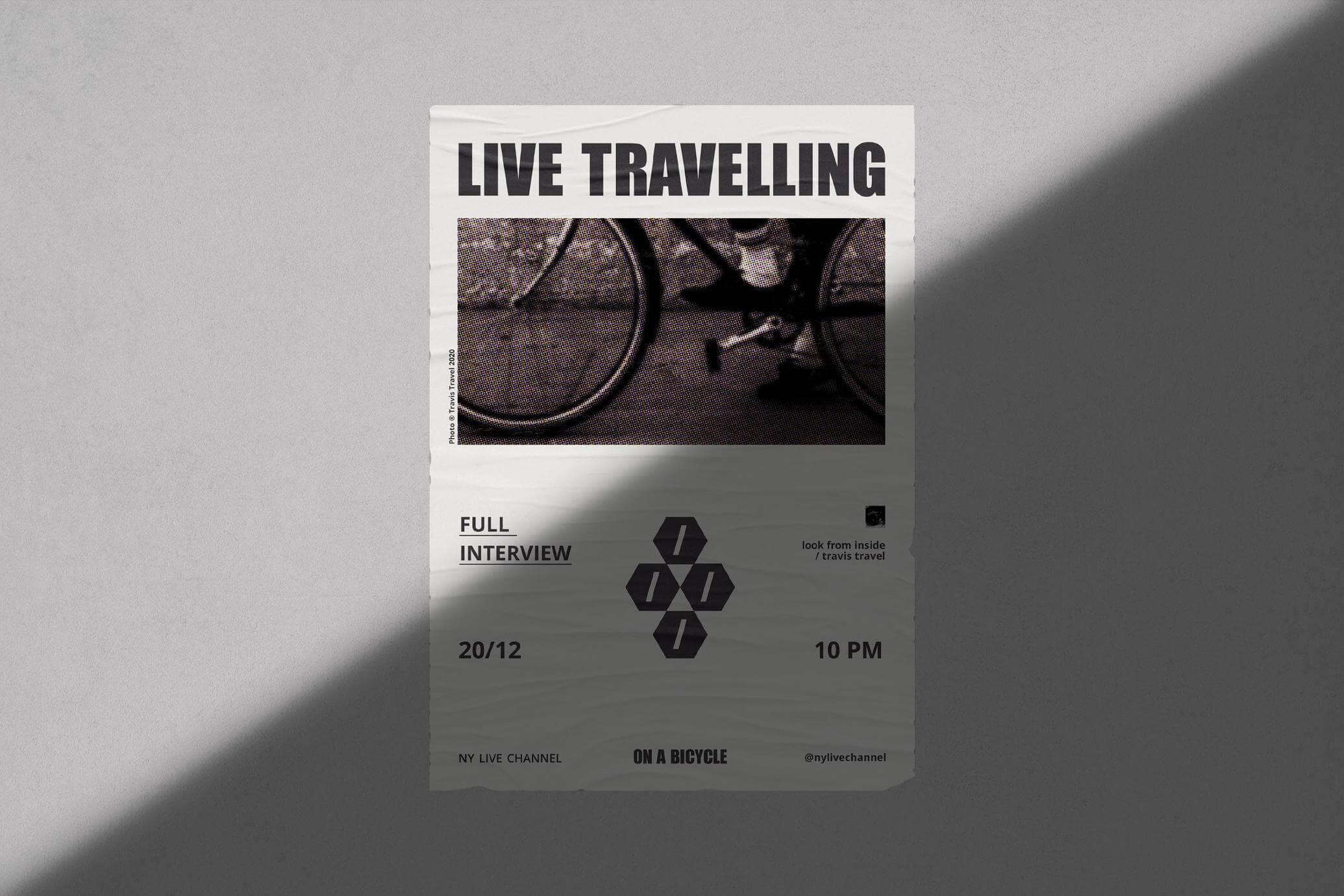 Free Glued Poster Mockup with Shadow Overlay PSD