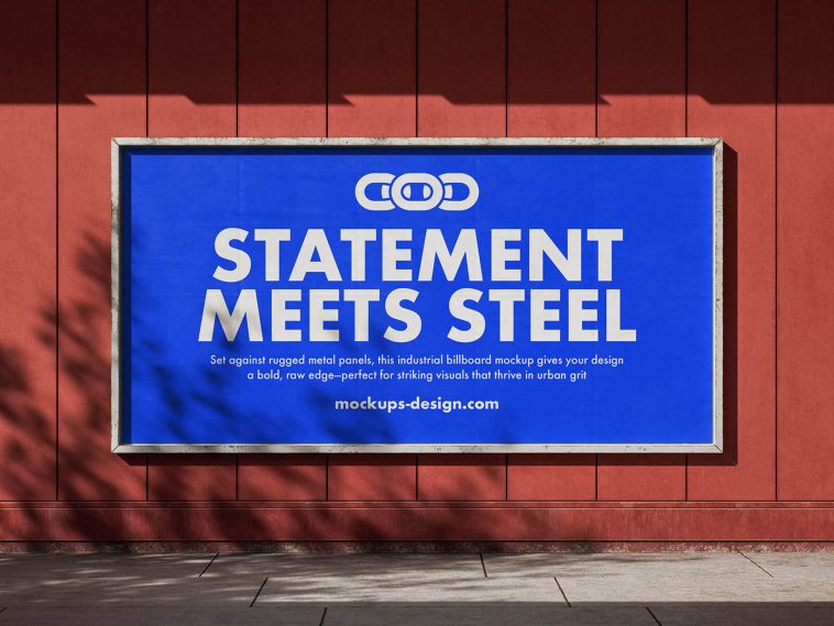Free Industrial Billboard On Metal Panels Mockup PSD