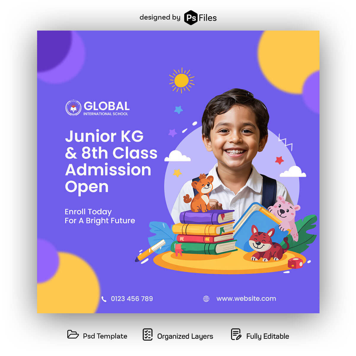 Free Junior KG And 8 th Class Admission Open PSD Template Download