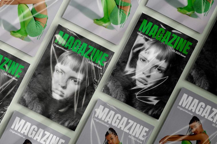 Free Plastic Sleeve A4 Magazines Mockup PSD