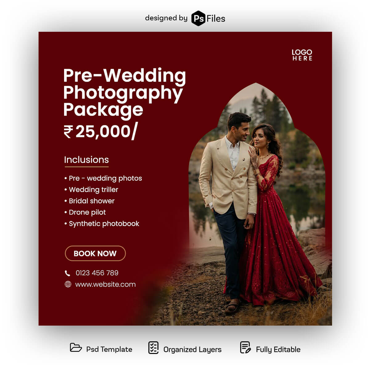 Free Pre-Wedding Photography Social Media Post PSD Template