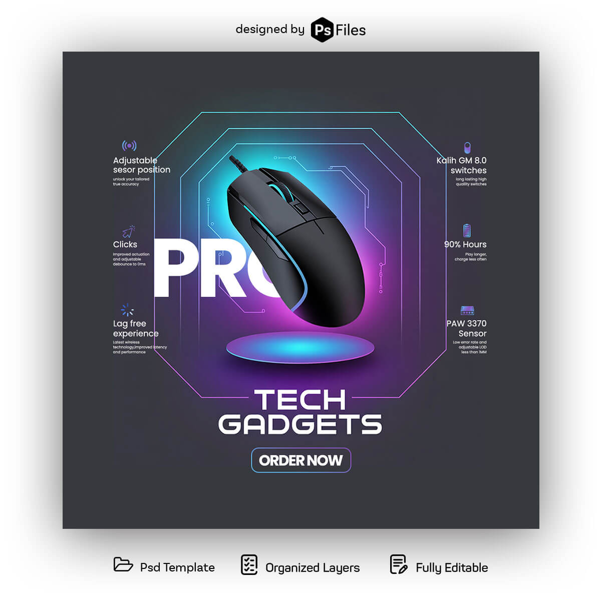 Free Pro Gaming Mouse Tech Gadgets Instagram Post Banner PSD