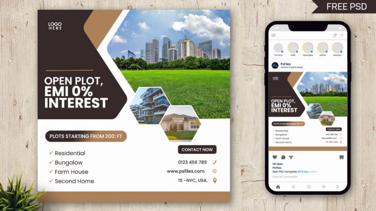 Free Real Estate Open Plot Sale PSD Social Media Post Template