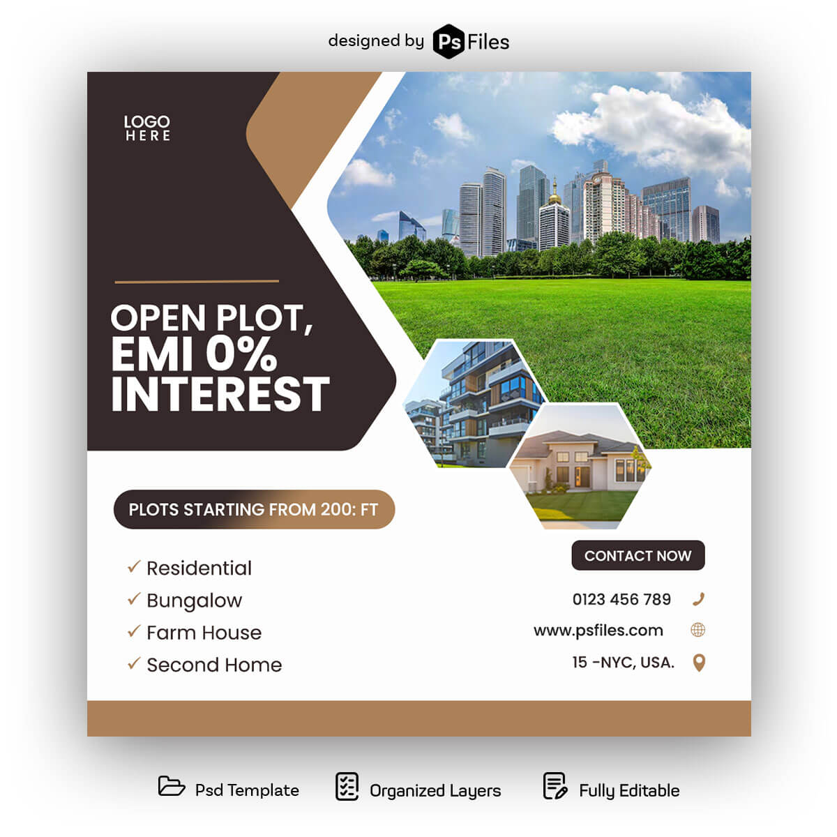 Free Real Estate Open Plot Sale PSD Social Media Post Template