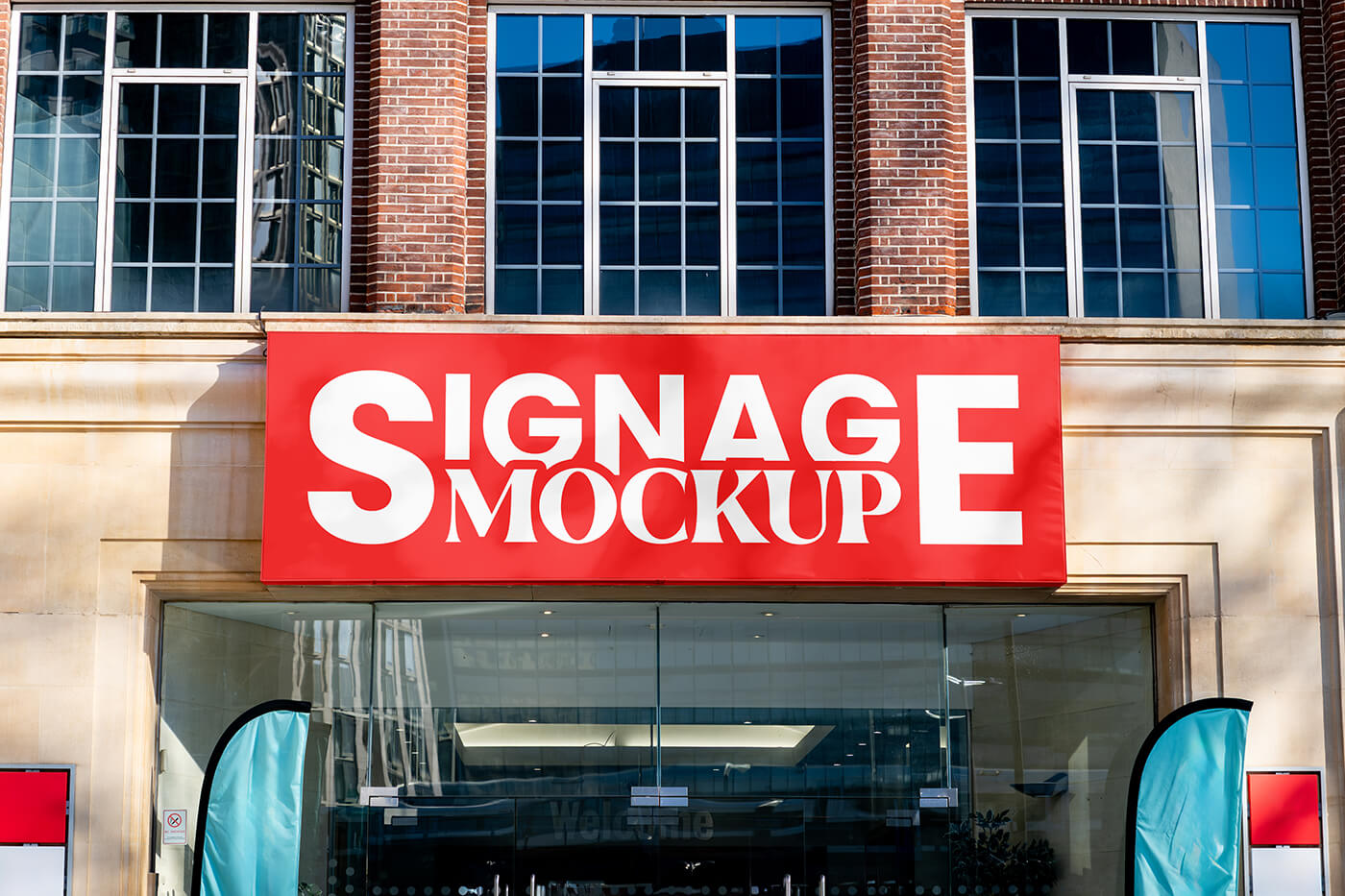 Free Rectangle Sign on Building Mockup PSD