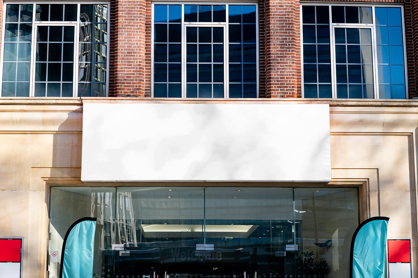 Free Rectangle Sign on Building Mockup PSD