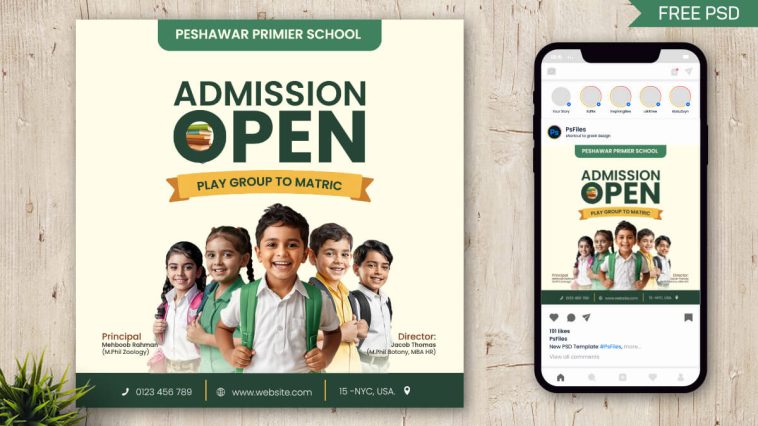 Free School Admission Open Social Media Post PSD Template