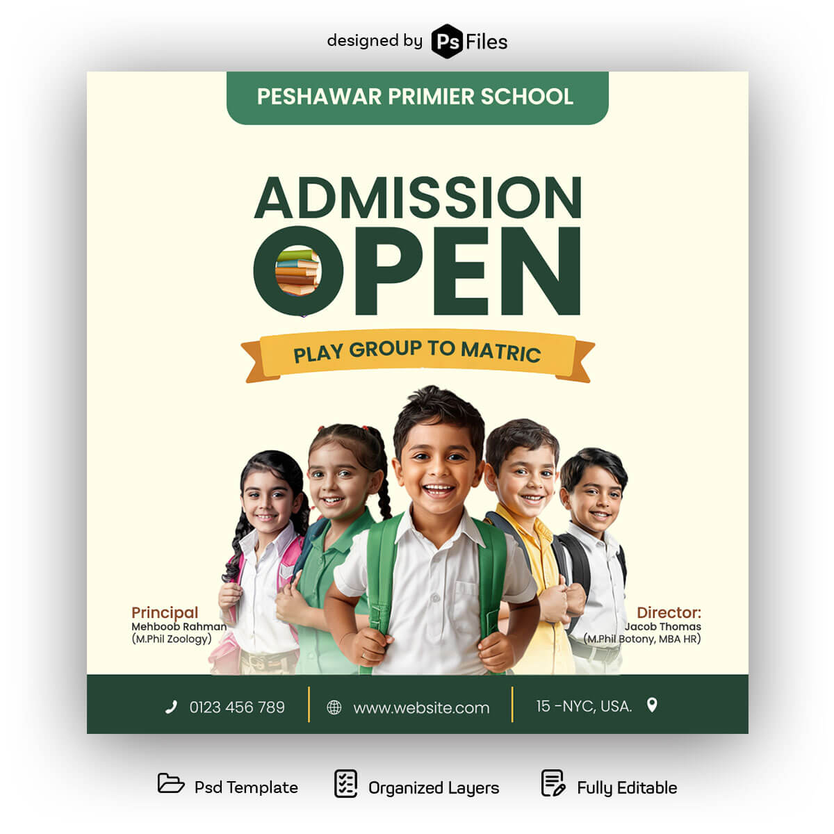 Free School Admission Open Social Media Post PSD Template