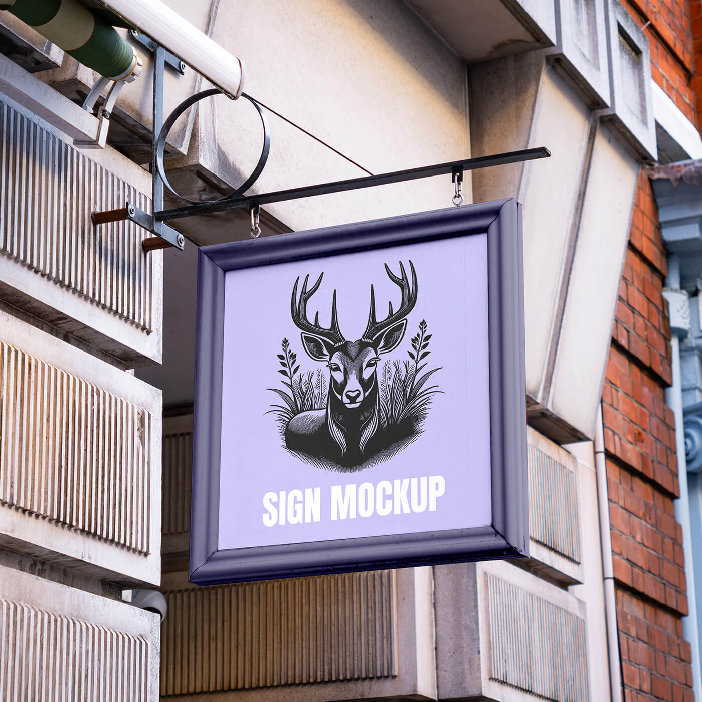 Free Square Framed Sign On Building Mockup PSD