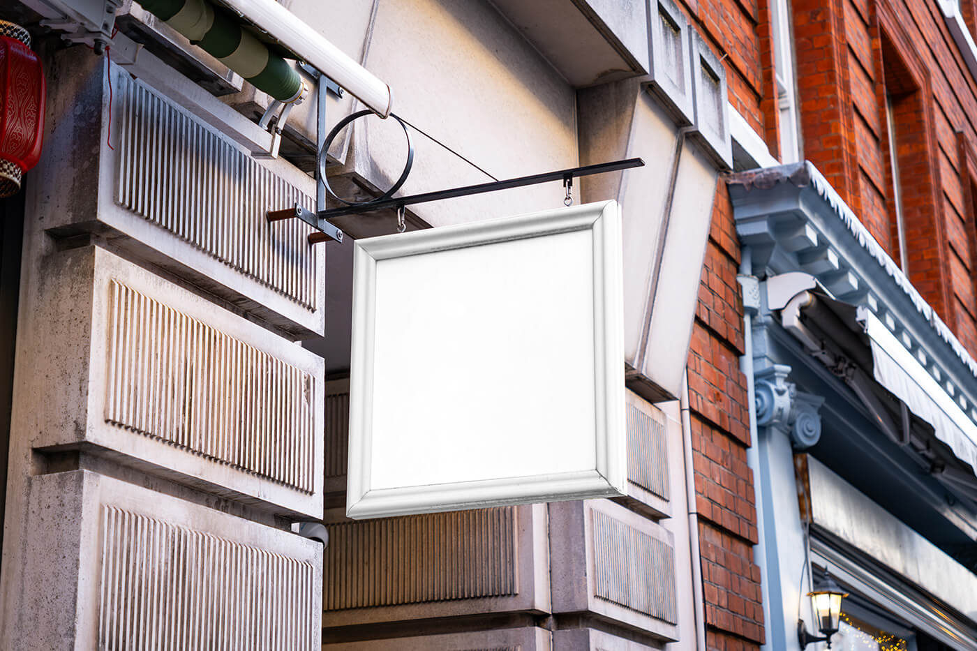 Free Square Framed Sign On Building Mockup PSD